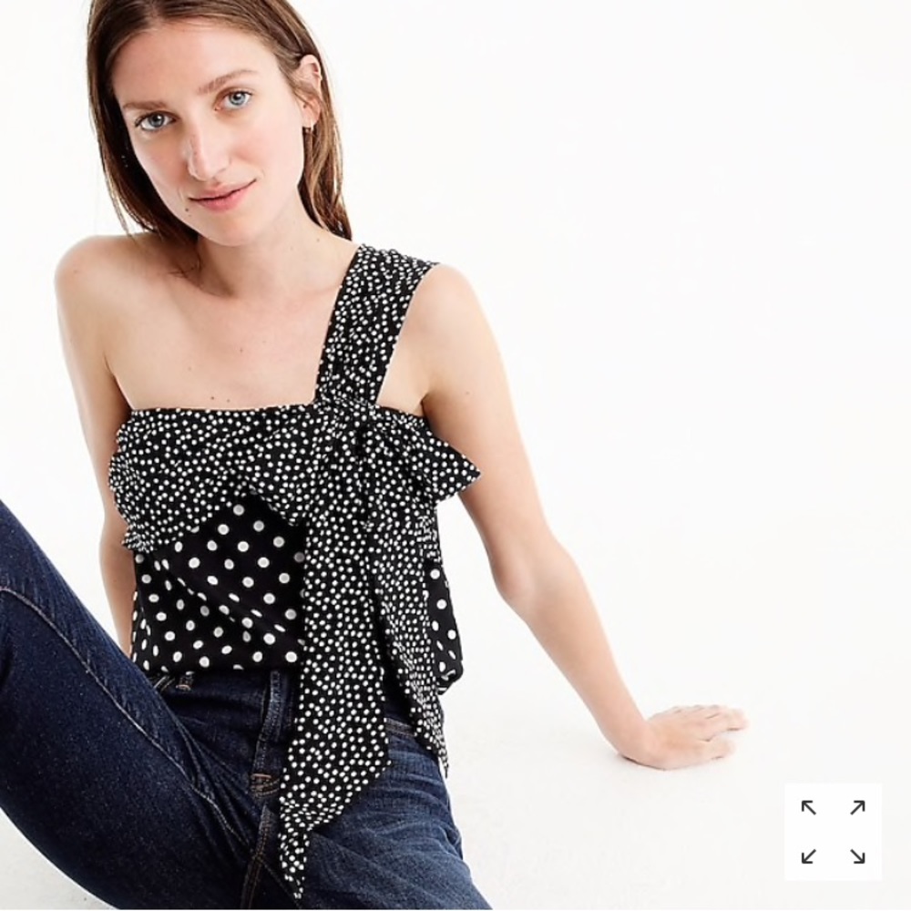 Jcrew silk one-shoulder bow top polka dot 00